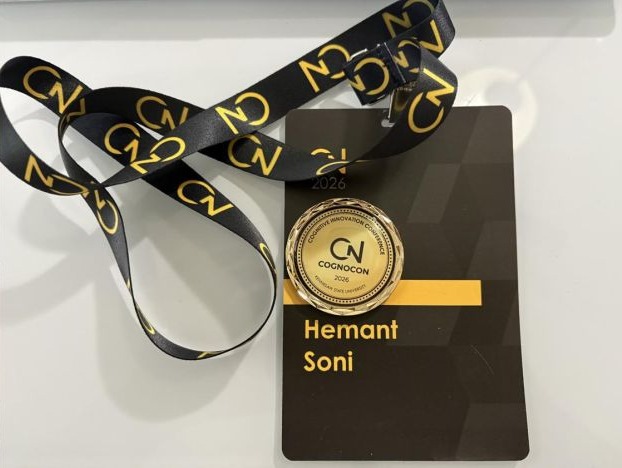 Hemant Soni's Cognocon 2026 badge and medal from the Cognitive Innovation Conference at Kennesaw State University