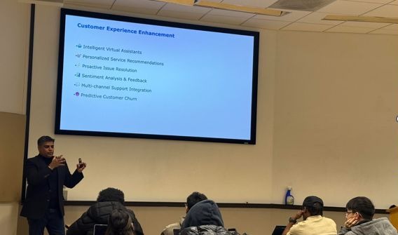 Hemant Soni delivering a guest lecture on customer experience enhancement to CIS students at Georgia State University